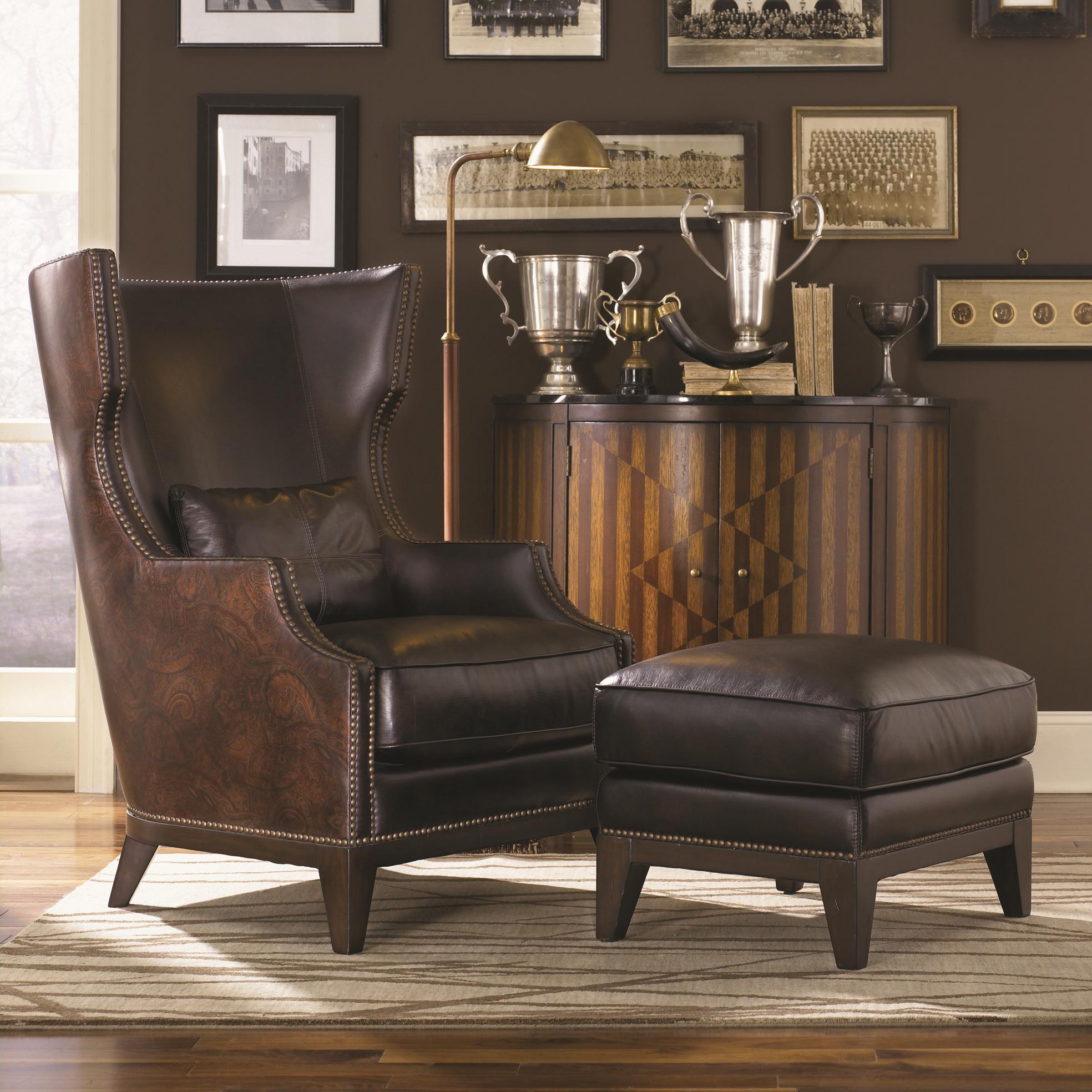 Wingback chair with clearance wood trim
